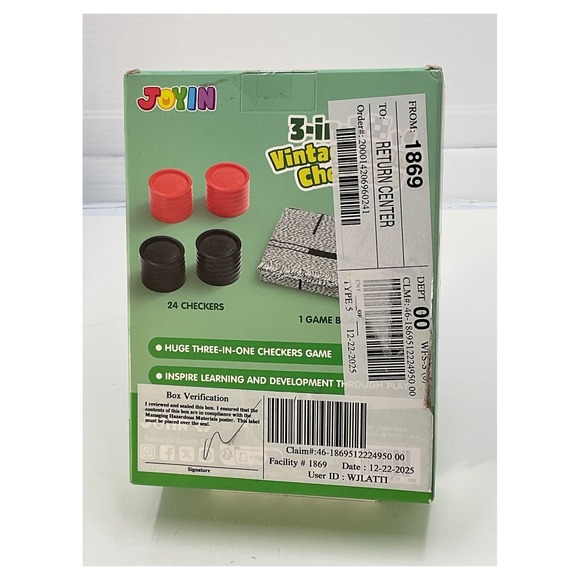 Joyin 3-in-1 Vintage Giant Checkers Game Set Large Mat Kids 3+ - Picture 2 of 2